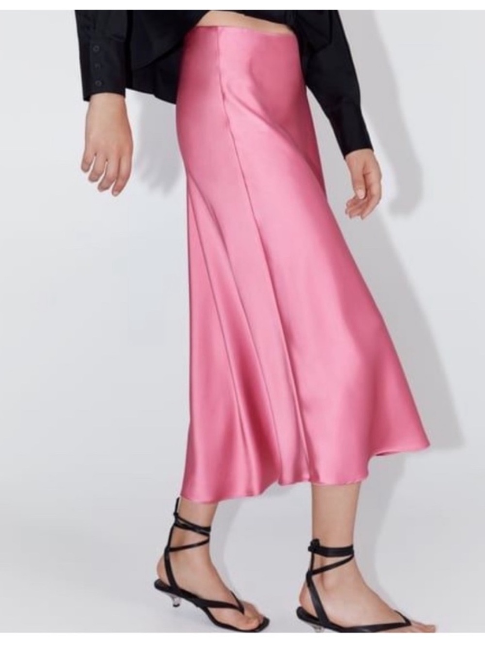 Zara Pink Satin Midi Skirt
